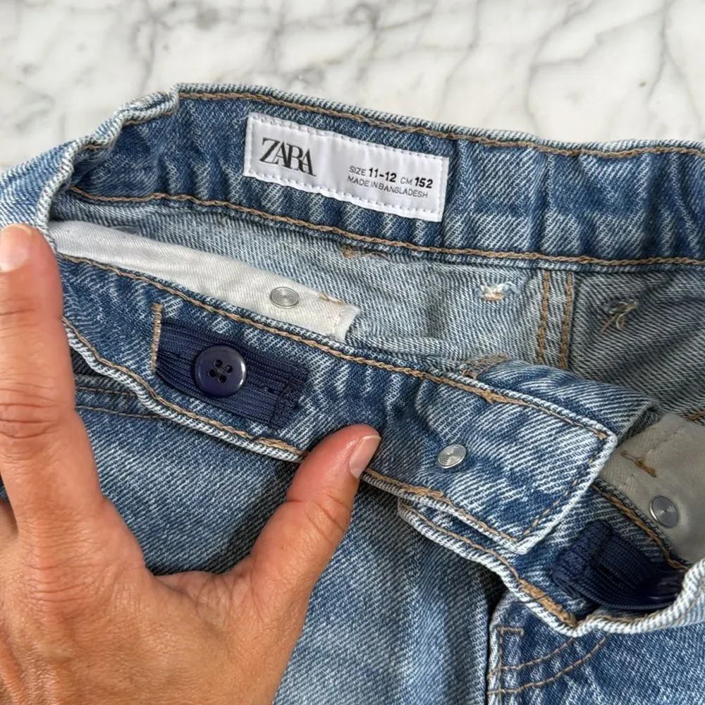 Zara Girls Short Blue Denim Frayed Hem Snap Front Distressed Sz 11/12
